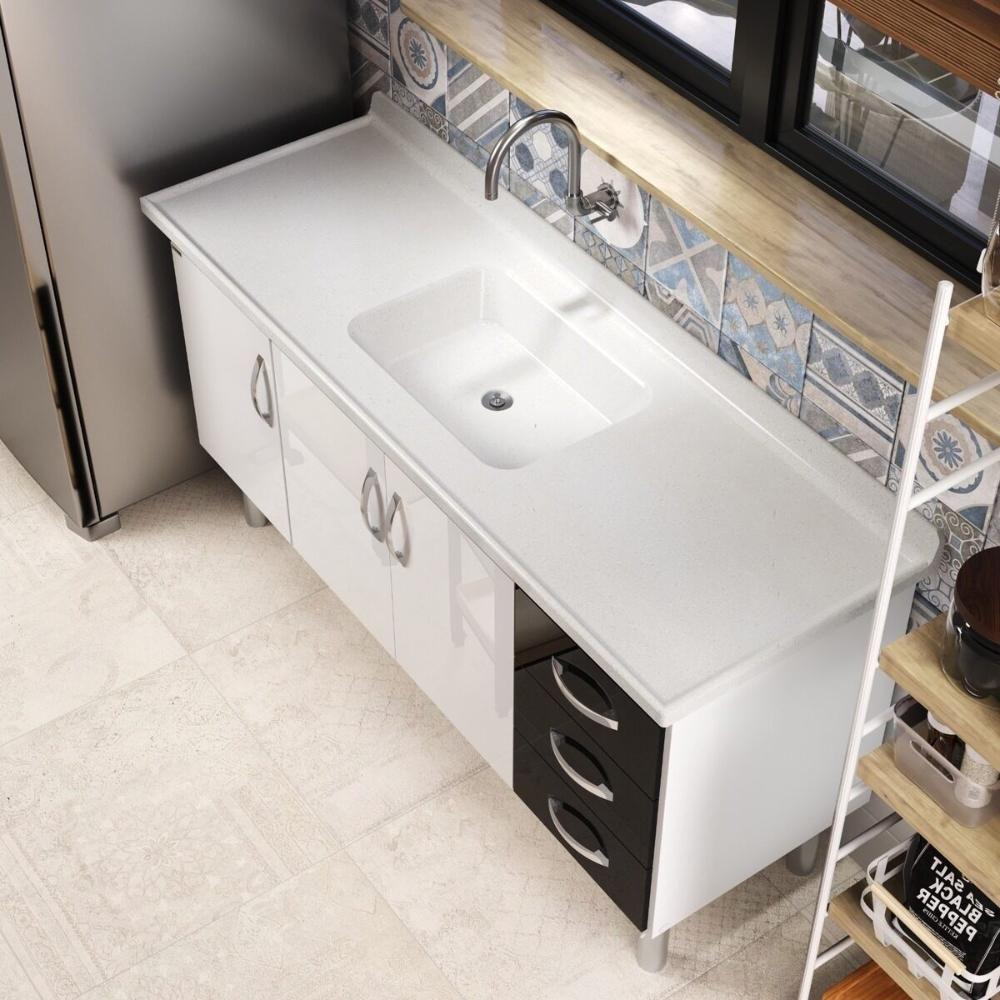 Pia De Cozinha Mármore Sintético 140x55cm Multimóveis CR20480 Off White - 3