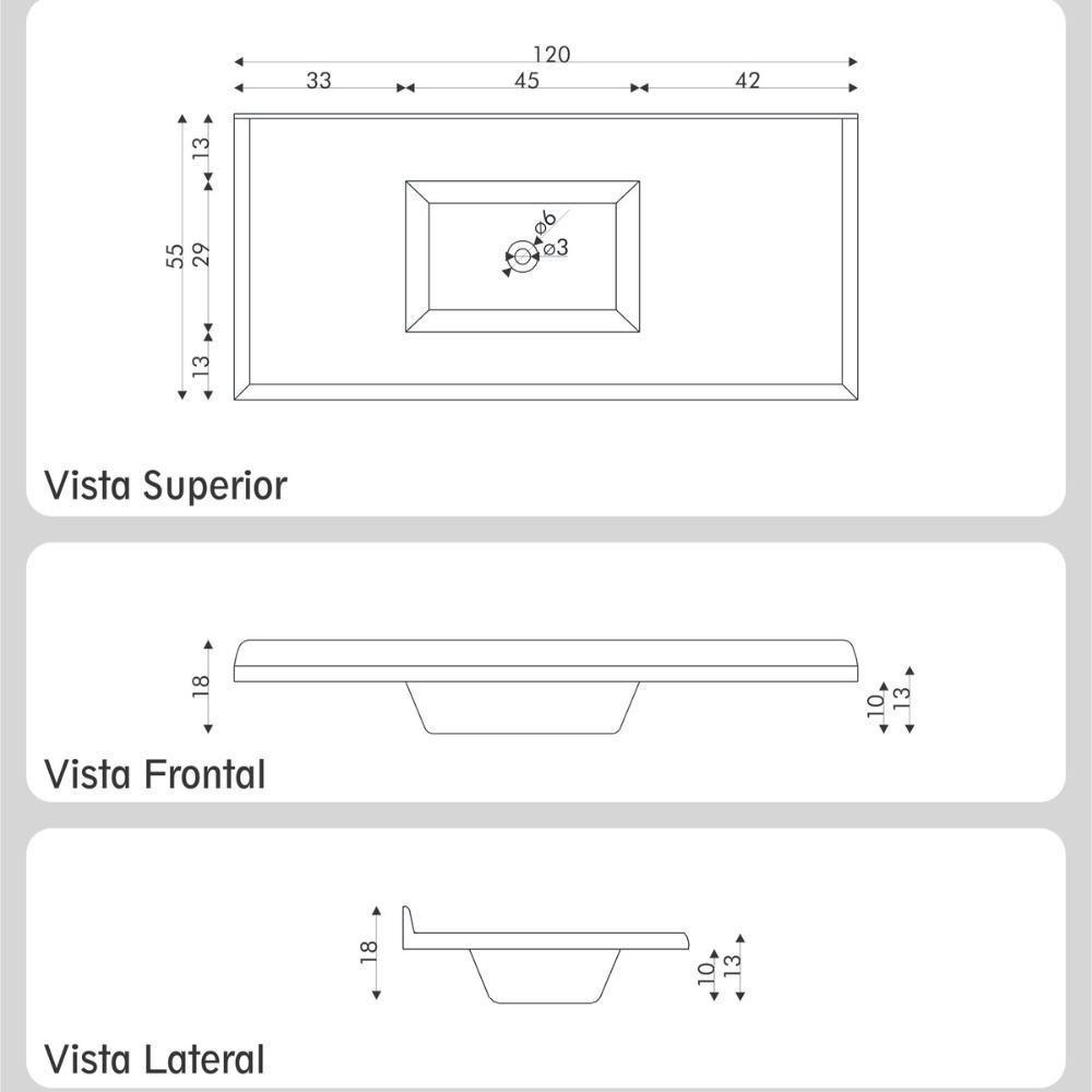 Pia De Cozinha Mármore Sintético 120x55cm Multimóveis CR20479 Off White - 2