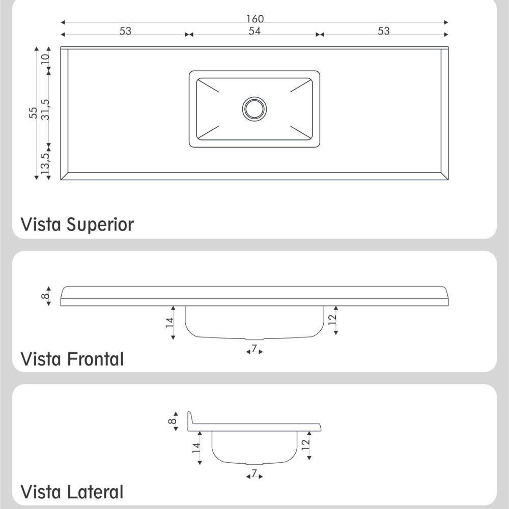 Pia De Cozinha Mármore Sintético 160x55cm Com Cuba Aço Inox Multimóveis CR20475 Cinza - 2