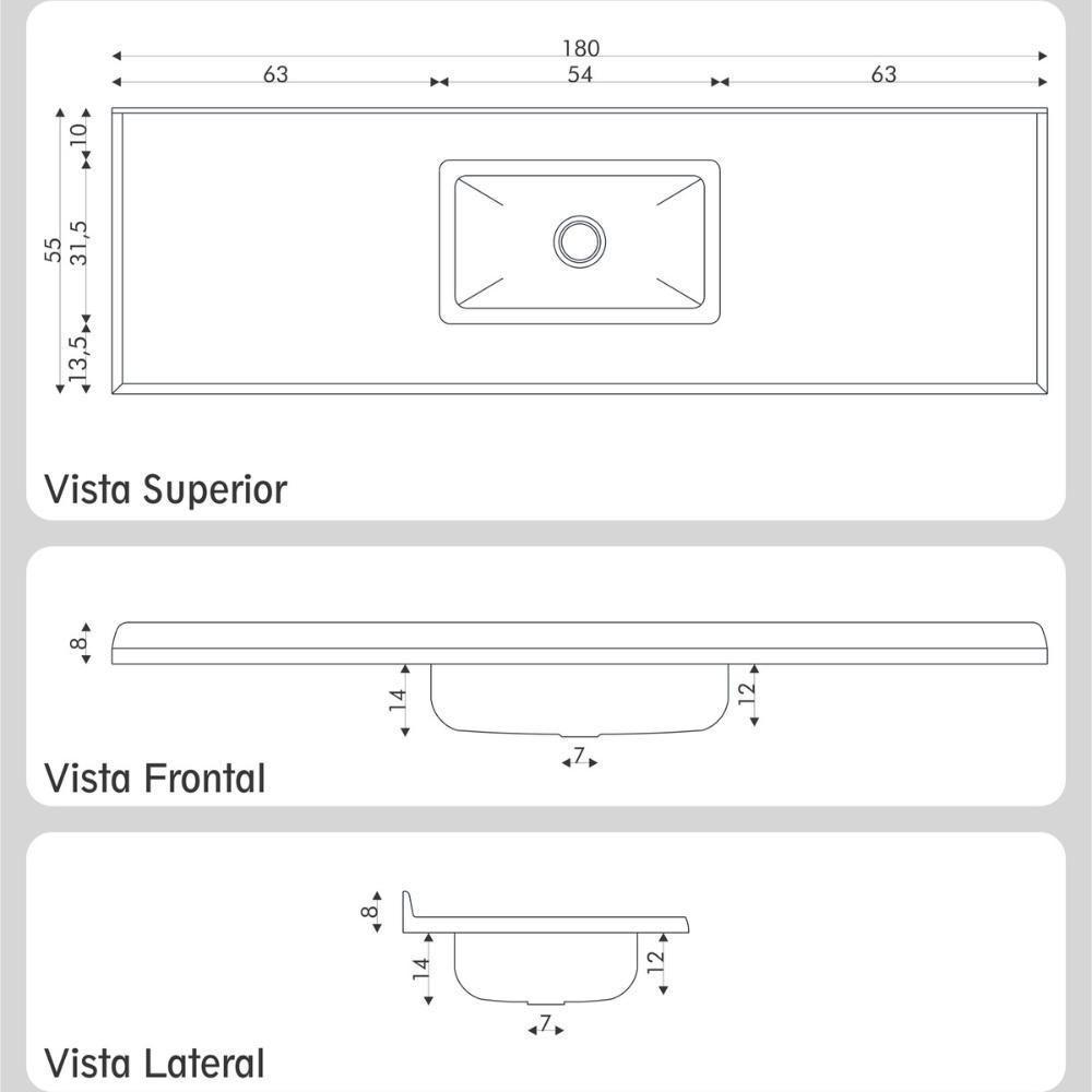 Pia De Cozinha Mármore Sintético 180x55cm Com Cuba Aço Inox Multimóveis CR20476 Gelo - 2