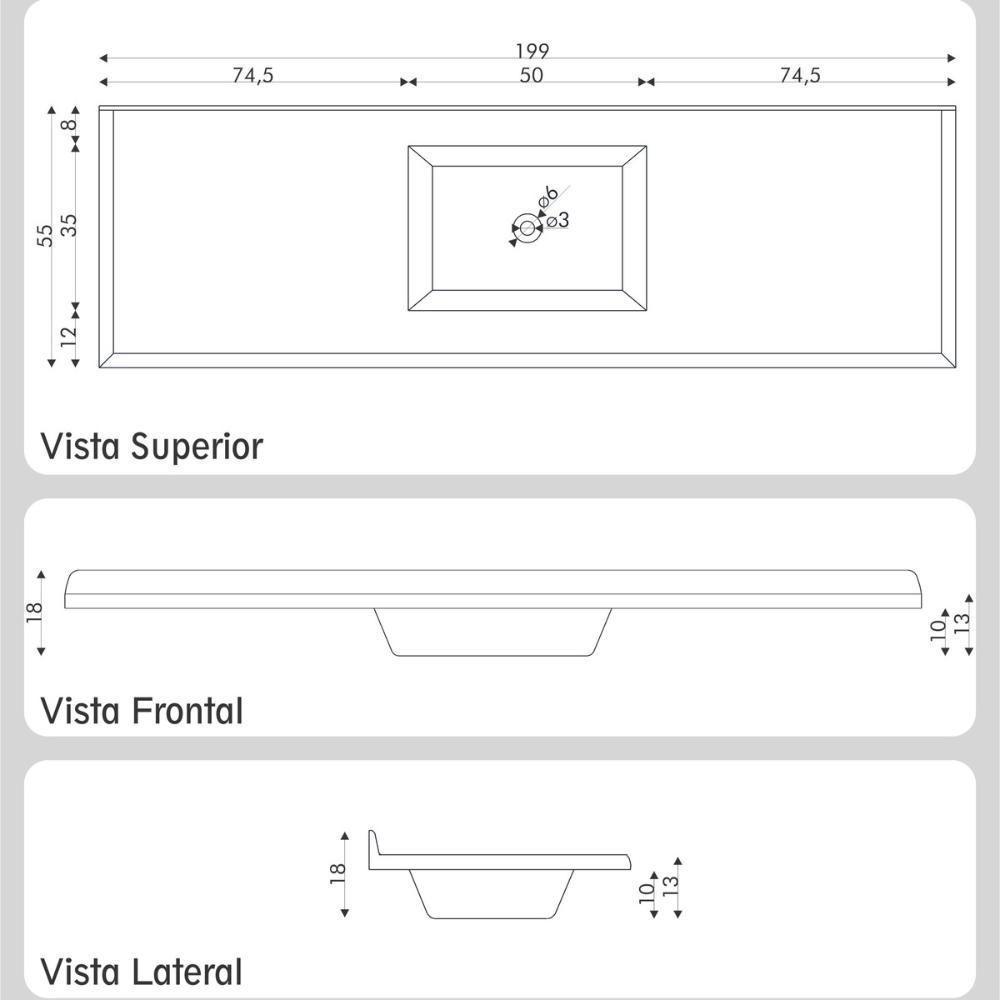 Pia De Cozinha Mármore Sintético 199x55cm Multimóveis CR20484 Off White - 2