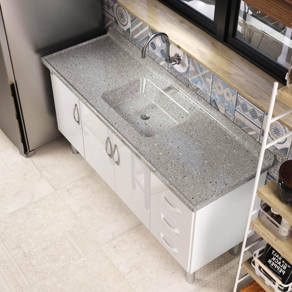 Pia De Cozinha Mármore Sintético 199x55cm Multimóveis CR20484 Cinza - 3