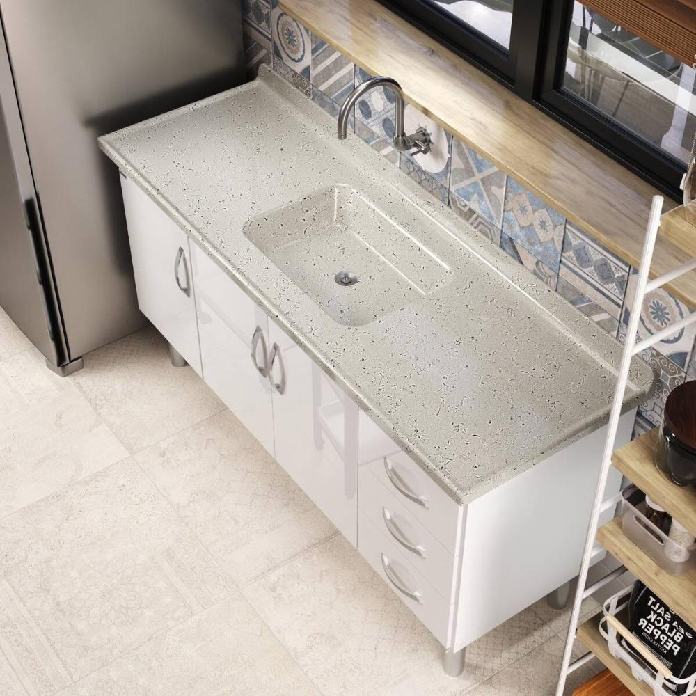 Pia De Cozinha Mármore Sintético 140x55cm Multimóveis CR20480 Travertino - 3