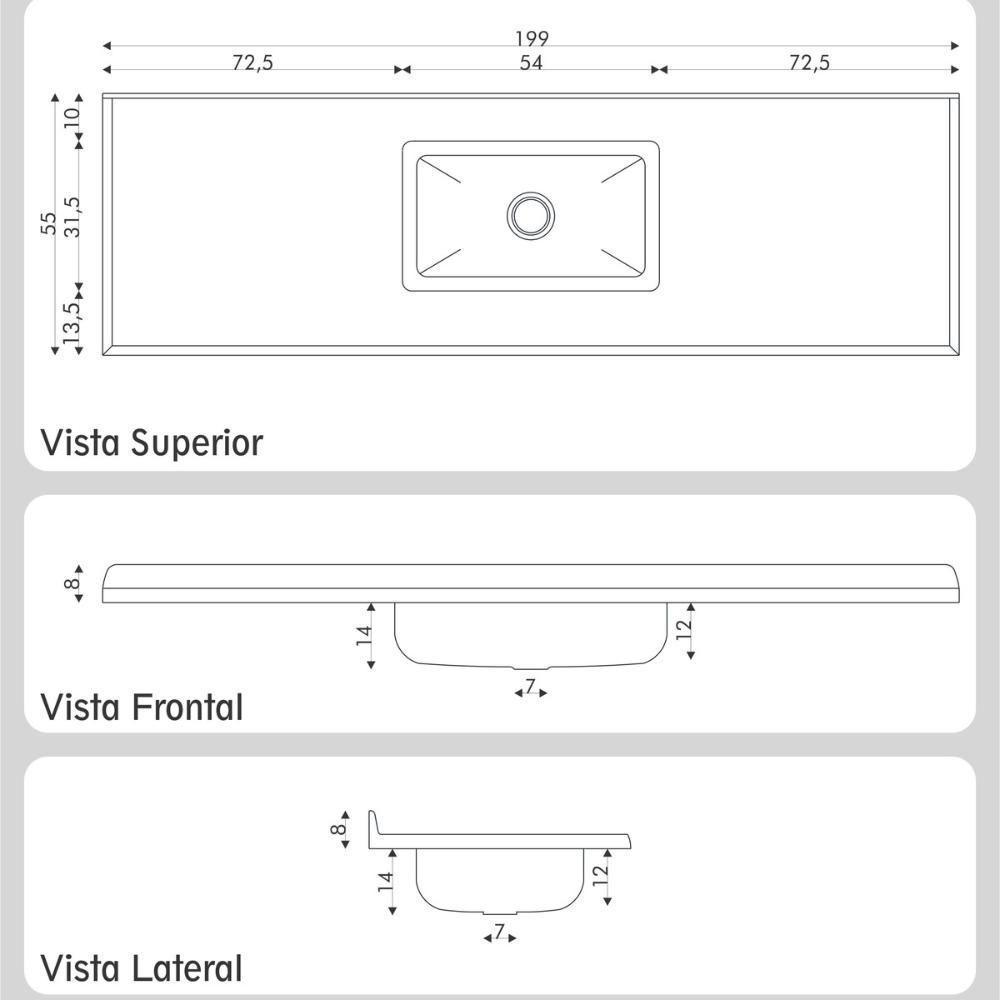 Pia De Cozinha Mármore Sintético 199x55cm Com Cuba Aço Inox Multimóveis CR20477 Preto - 2