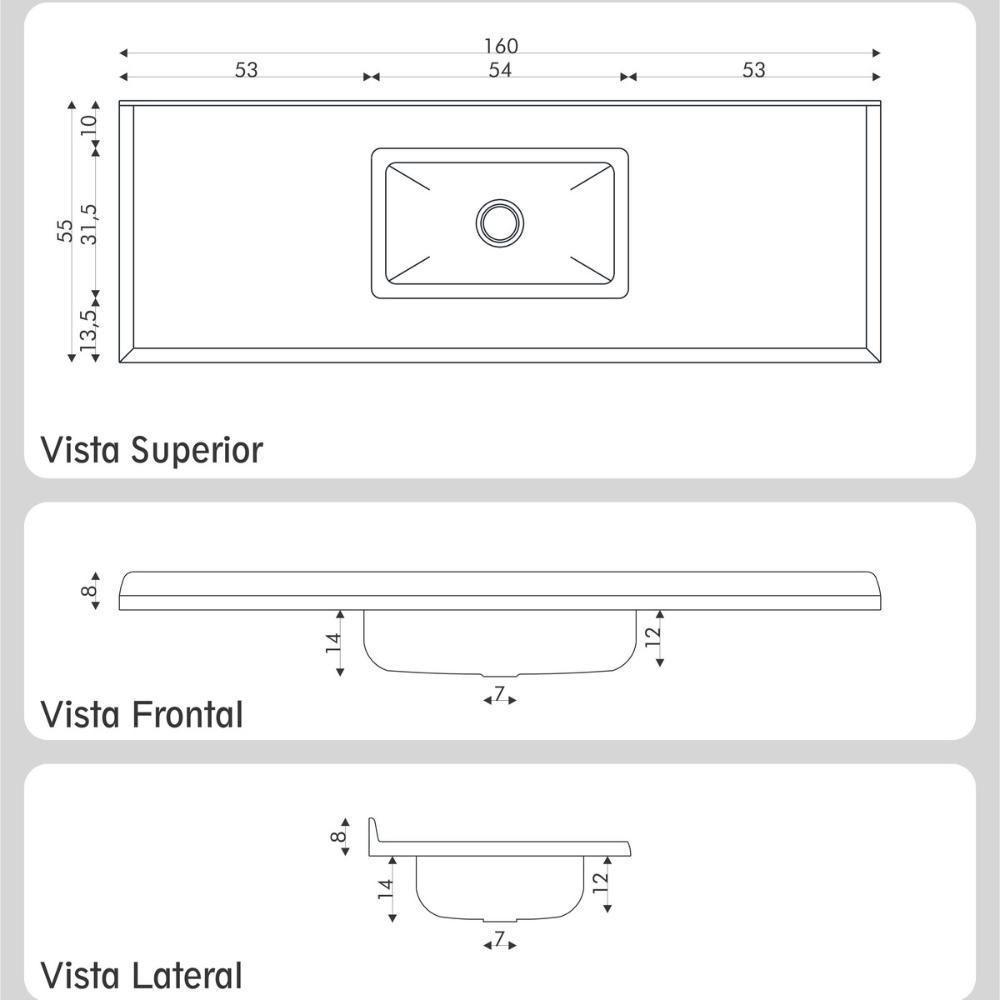 Pia De Cozinha Mármore Sintético 160x55cm Com Cuba Aço Inox Multimóveis CR20475 Preto - 2