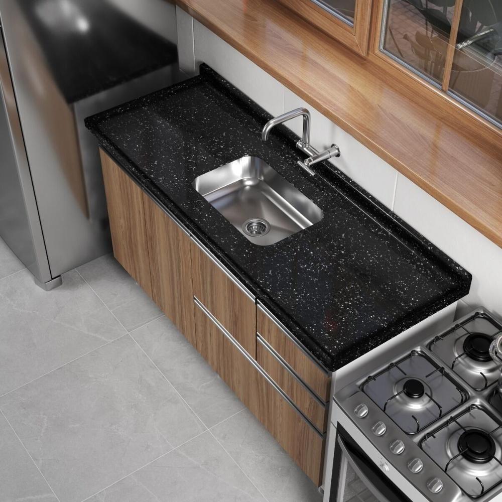 Pia De Cozinha Mármore Sintético 160x55cm Com Cuba Aço Inox Multimóveis CR20475 Preto - 3