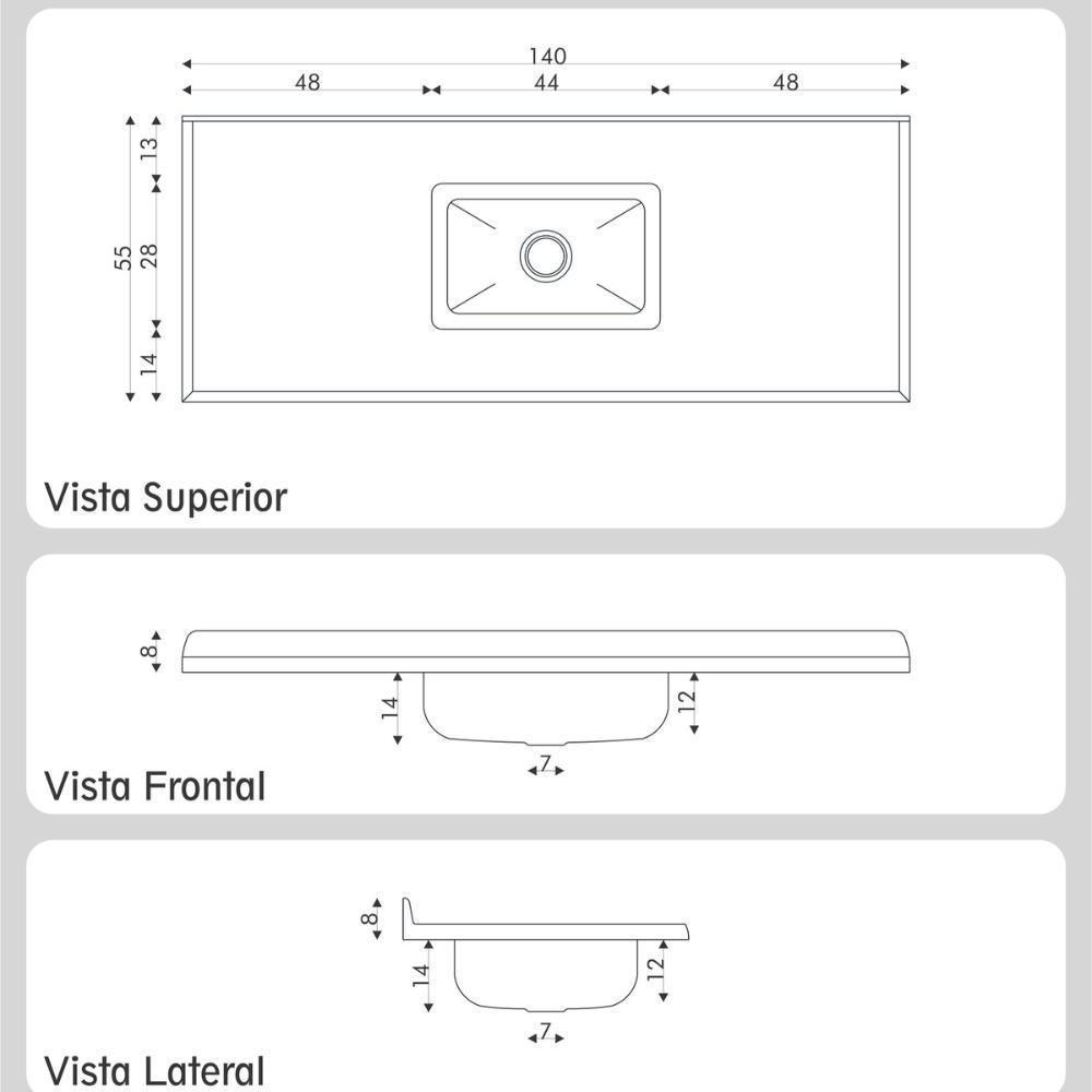 Pia De Cozinha Mármore Sintético 140x55cm Com Cuba Aço Inox Multimóveis CR20473 Off White - 3