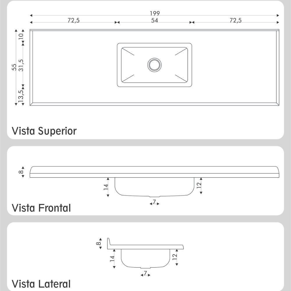 Pia De Cozinha Mármore Sintético 199x55cm Com Cuba Aço Inox Multimóveis CR20477 Travertino - 2