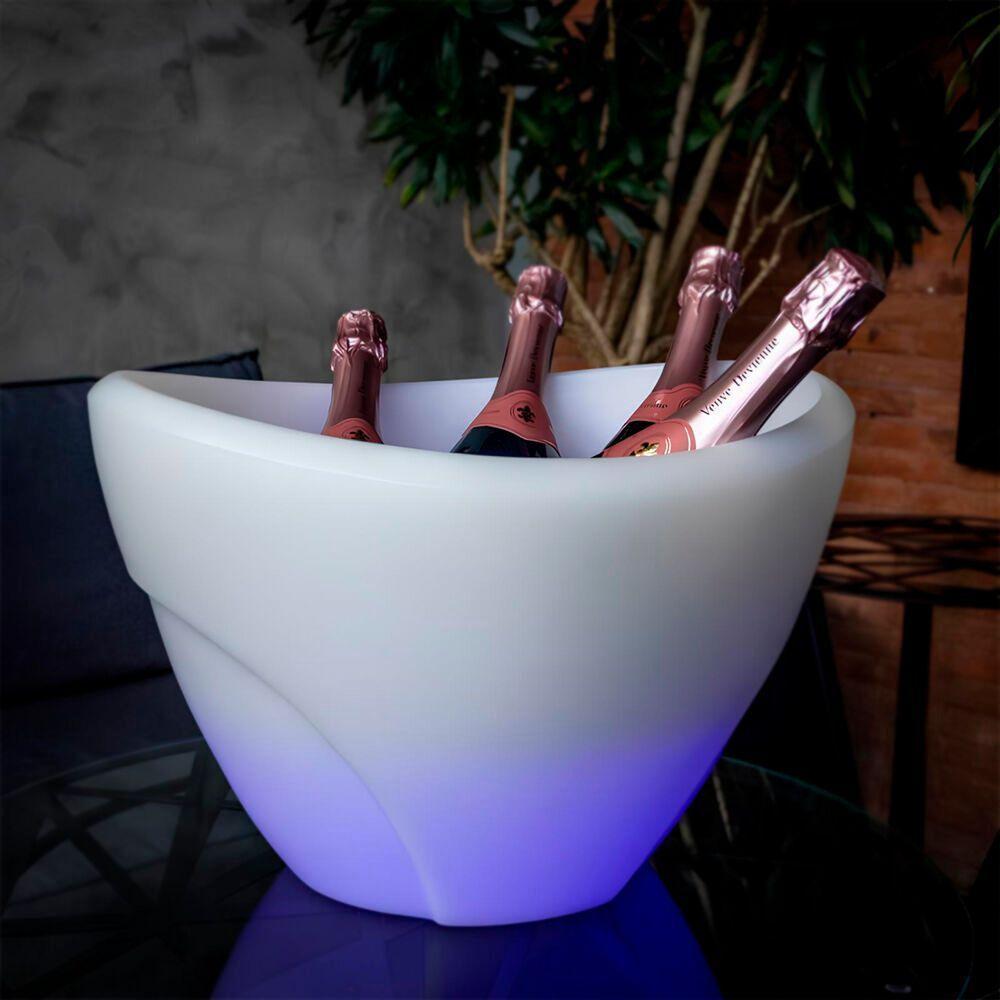Balde De Gelo Elegante Com Led - Champanheira Branca Para 4 Garrafas, 13l - 5