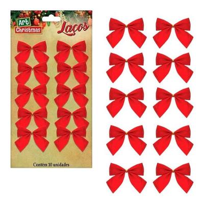 Conjunto Elegante De 10 Laços Natalinos 6cm Para Decoração Festiva