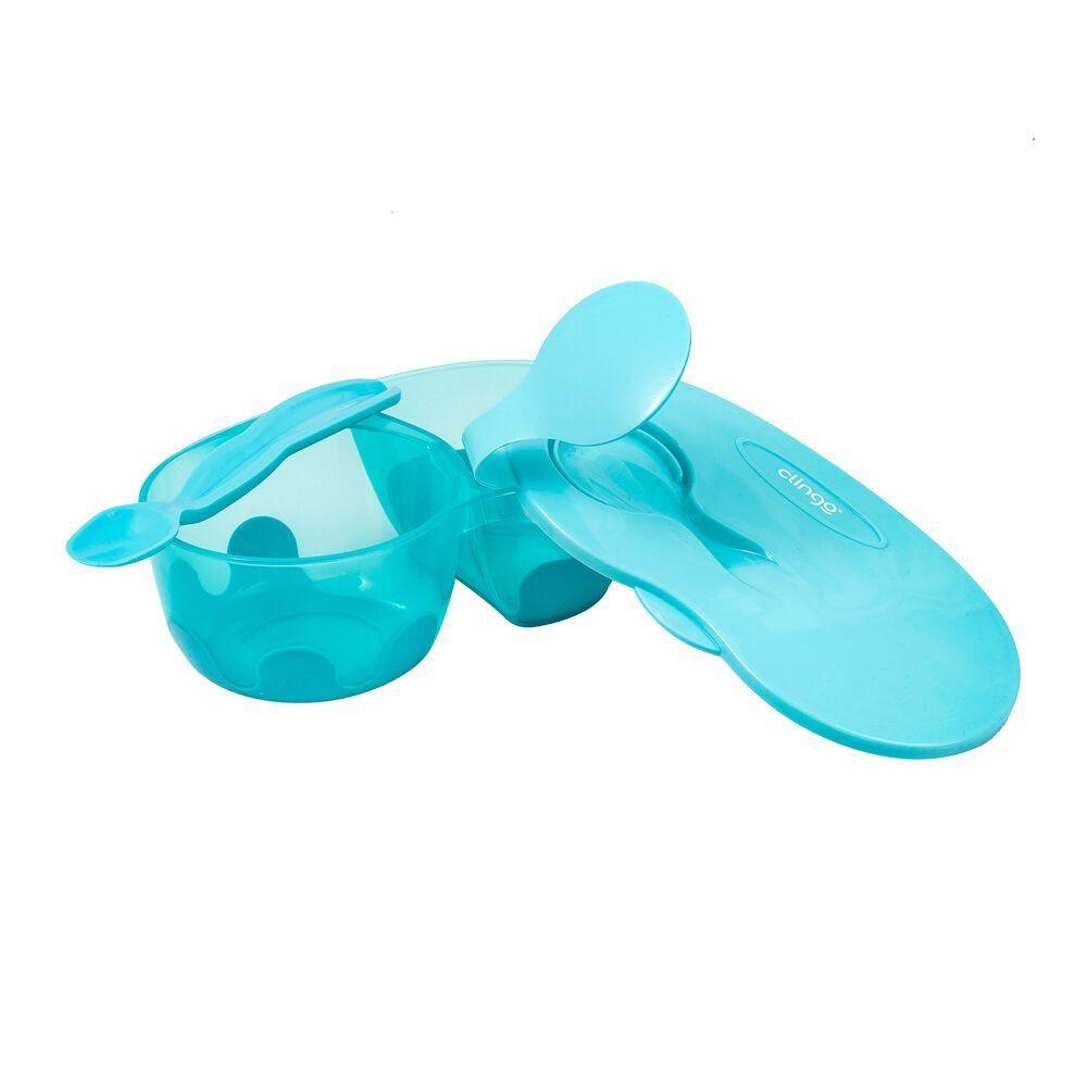 Conjunto Elegante De Tigela Azul Com Colher E Compartimento Para Talheres - Praticidade Em Viagens - 2