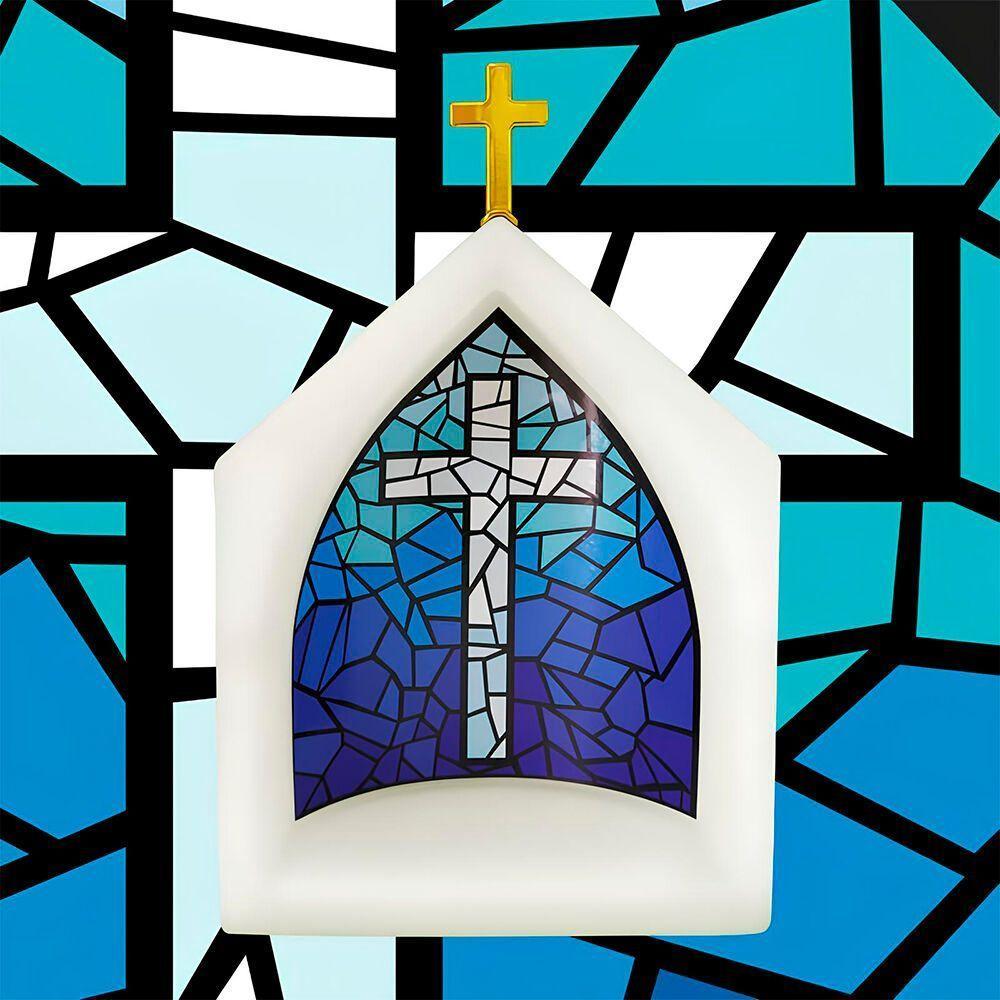Estátua Capela De Vitral Azul Com Iluminação Para Decoração Espiritual E Meditação - 2