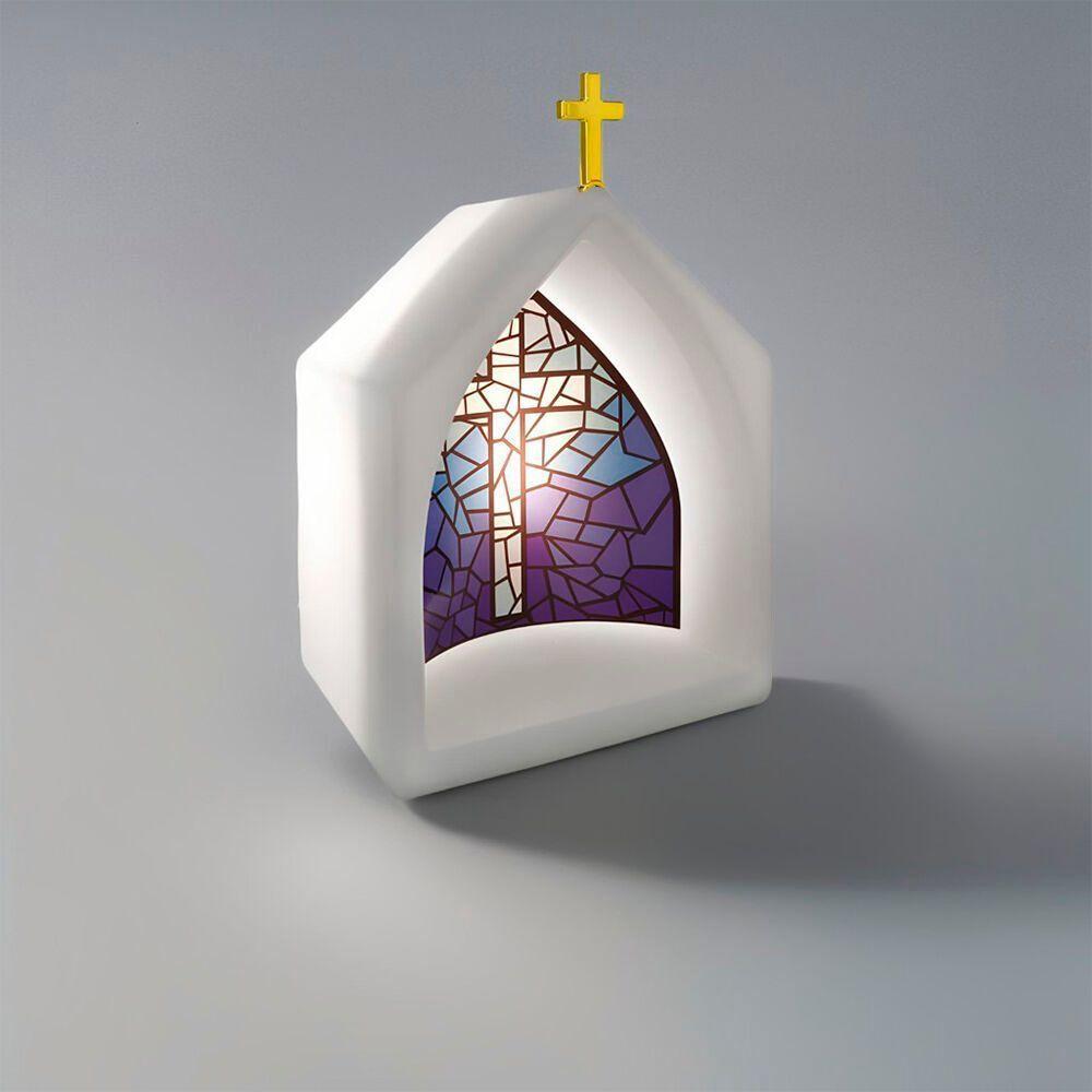 Estátua Capela De Vitral Azul Com Iluminação Para Decoração Espiritual E Meditação - 5