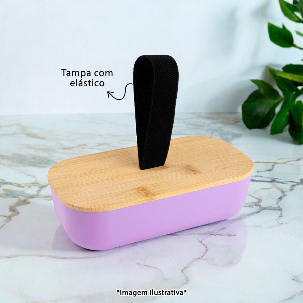 Lancheira Térmica Plástica 700ml Com Elegante Tampa De Bambu E Fecho Seguro - Branca - 4