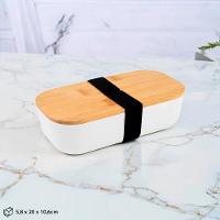 Lancheira Térmica Plástica 700ml Com Elegante Tampa De Bambu E Fecho Seguro - Branca - 2