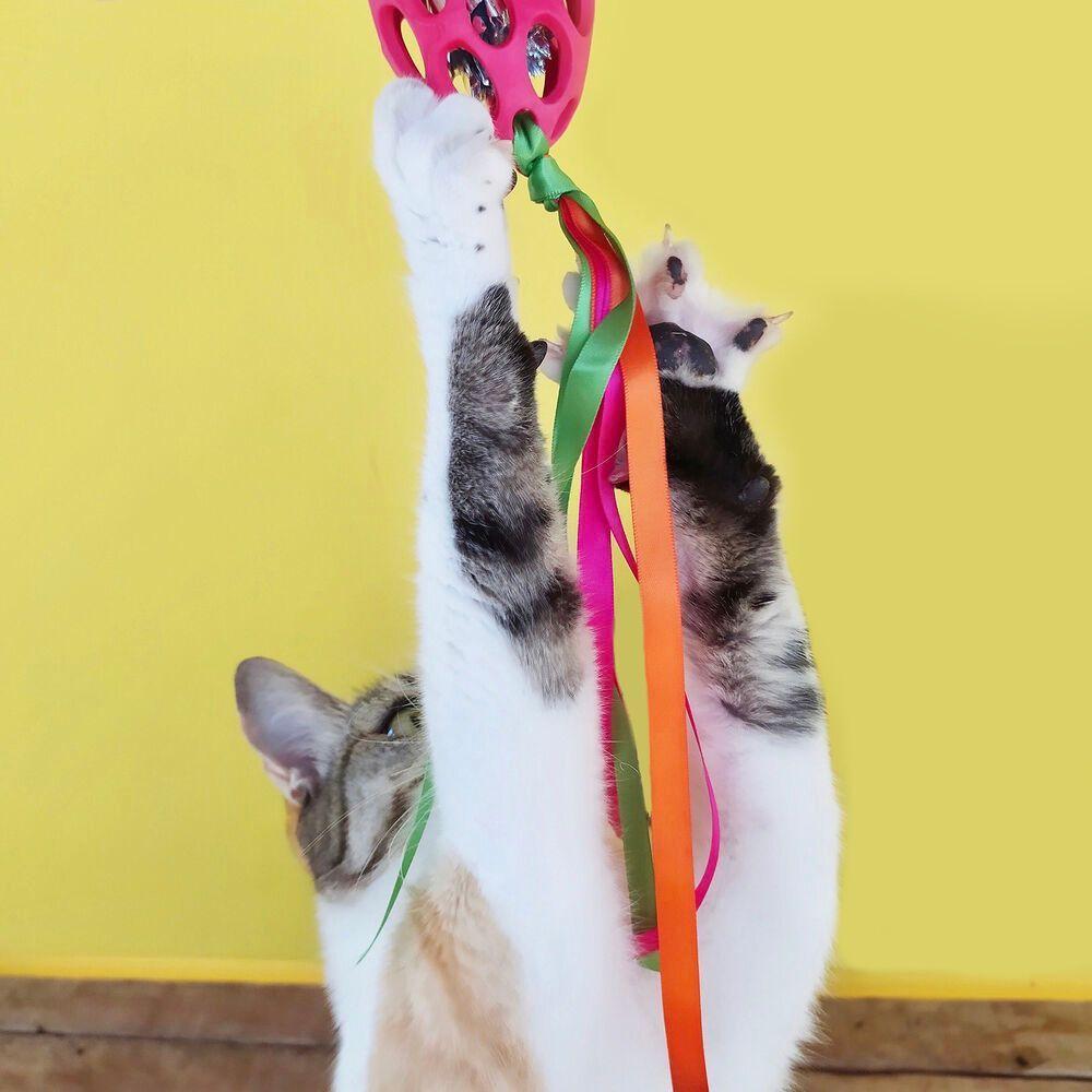 Brinquedo Interativo De Futebol Para Gatos Com Cauda De Celofane - Diversão E Movimento! - 2