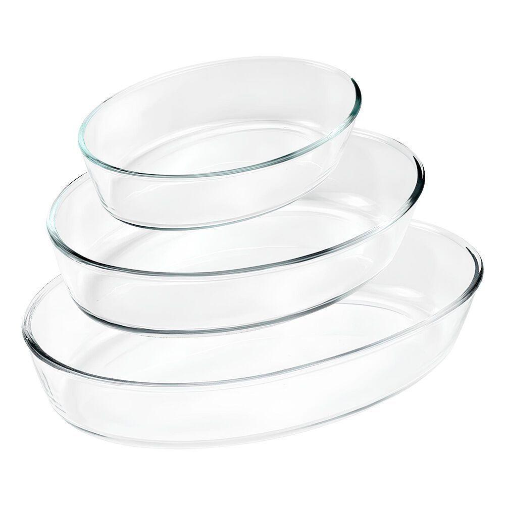 Conjunto Elegante De Travessas Ovais De Vidro - 3 Peças Funcionais (1,5l, 2l, 3l) - 1