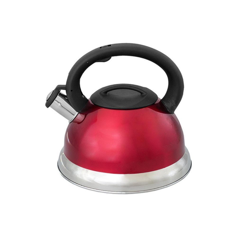 Chaleira Luxo Vermelha Em Inox Com Apito E Fundo Duplo Para Todos Os Fogões - 2