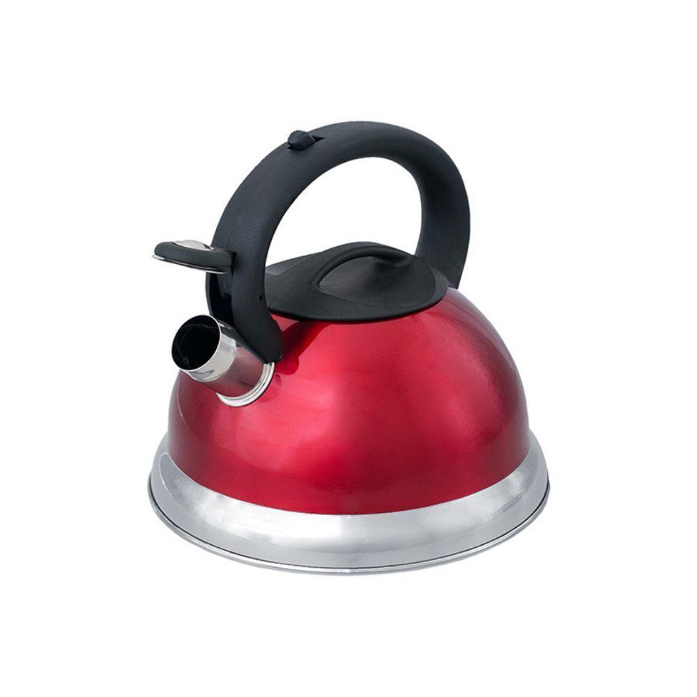 Chaleira Luxo Vermelha Em Inox Com Apito E Fundo Duplo Para Todos Os Fogões - 5