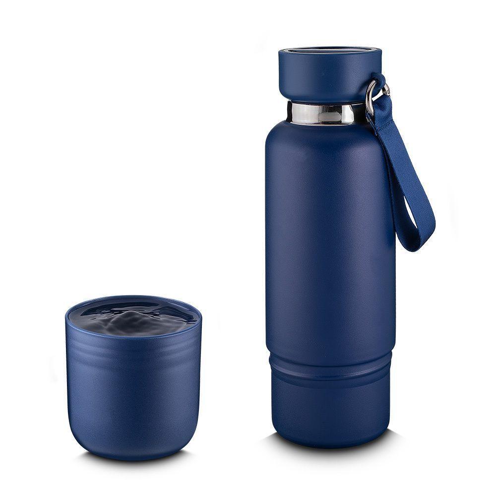 Garrafa Térmica Inox 500ml Com Copo E Compartimento Azul - Estilo E Praticidade Em Cada Gole - 5