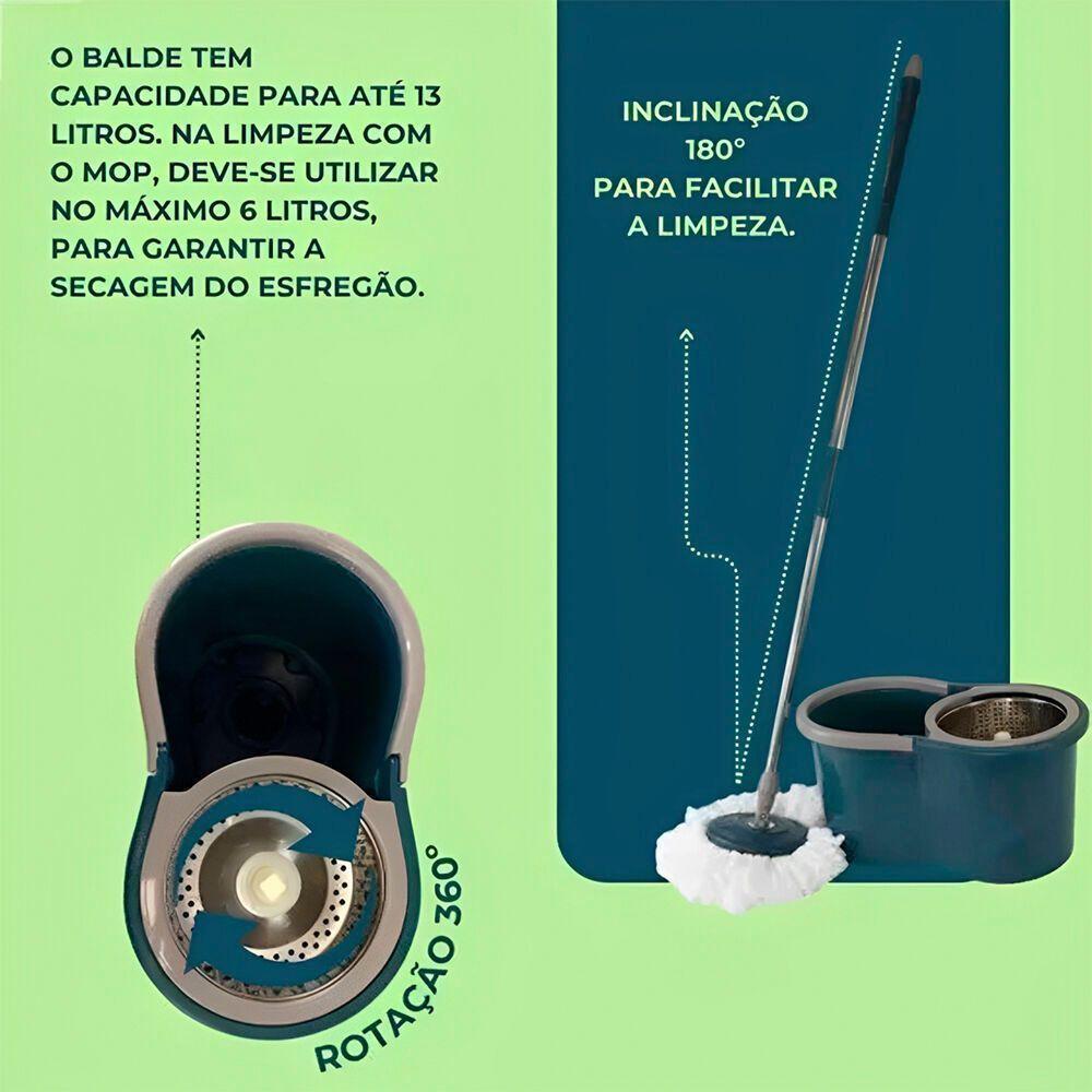 Mop Rotatório Completo Com Balde Inox 13l E 2 Refis - Limpeza Prática E Eficiente! - 3