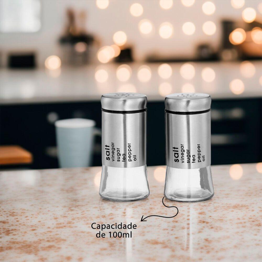 Conjunto Elegante De Saleiro E Pimenteiro De Vidro - 100ml Para Temperos Práticos - 3