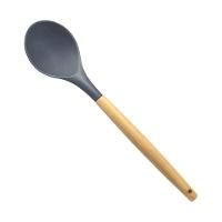 Colher De Silicone Cinza Com Cabo De Madeira - Praticidade E Elegância Na Cozinha! - 2