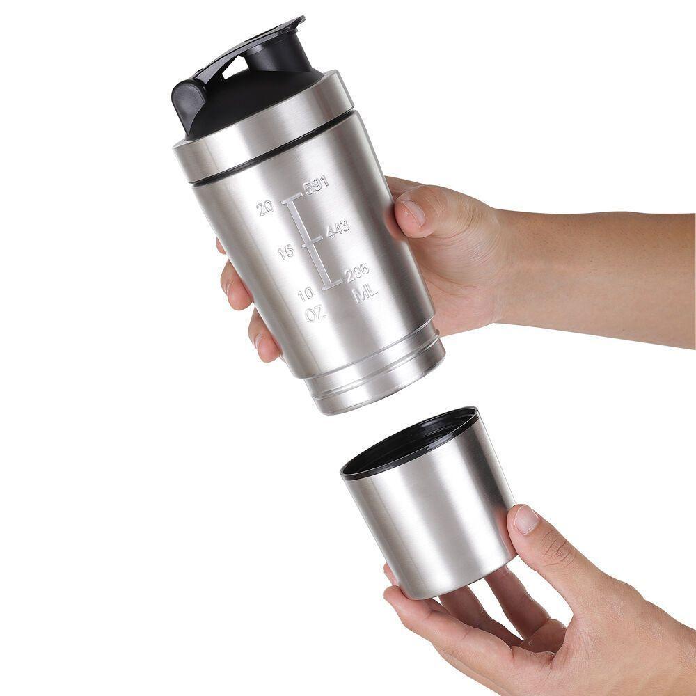 Misturador Inox 750ml Com Copo E Mola - Garrafa Coqueteleira Para Bebidas E Suplementos - 2