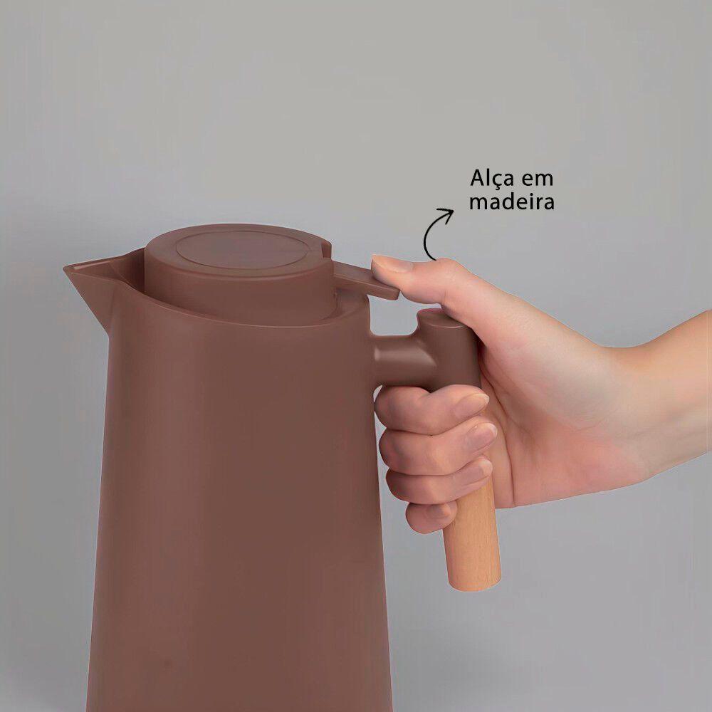 Bule Térmico Elegante 1 Litro Com Ampola De Vidro E Alça De Madeira - Dupla Parede Branca - 5