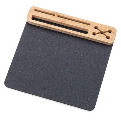 Mouse Pad Multifuncional Em Bambu Com Suporte Para Celular E Canetas