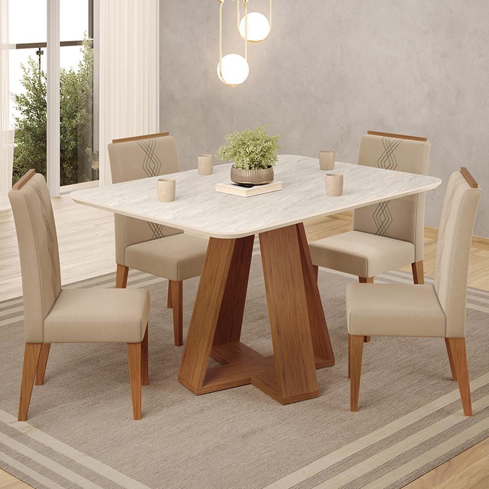 Mesa Jantar Kiara E 4 Cadeiras Yasmin Freijo Veludo Kraft Dj Moveis - 2