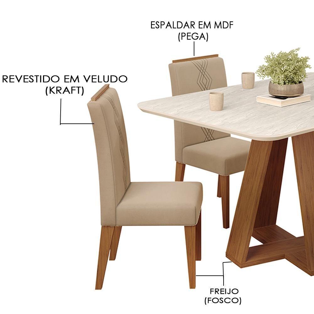 Mesa Jantar Kiara E 4 Cadeiras Yasmin Freijo Veludo Kraft Dj Moveis - 5