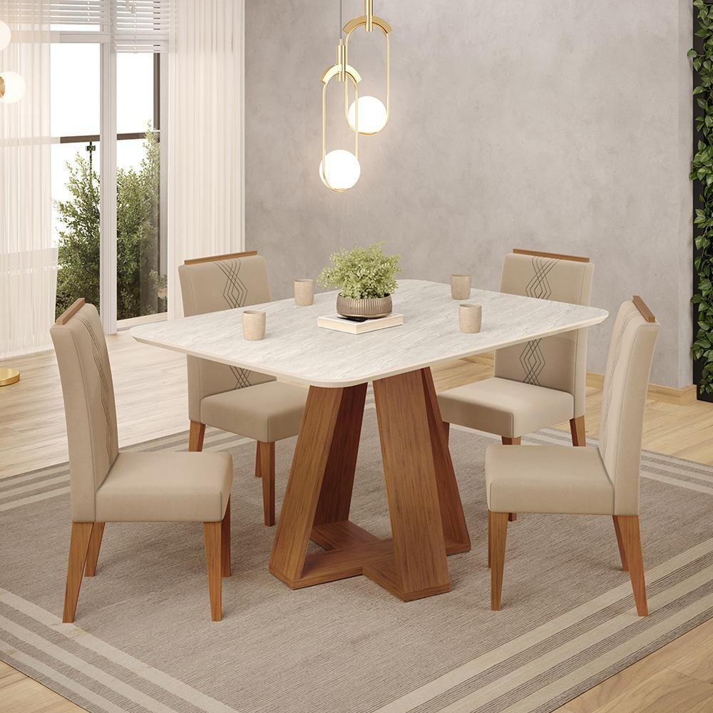 Mesa Jantar Kiara E 4 Cadeiras Yasmin Freijo Veludo Kraft Dj Moveis - 7