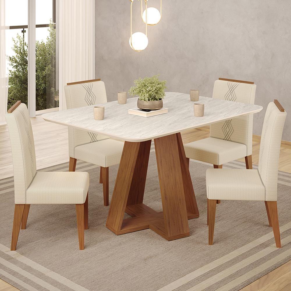 Mesa Jantar Kiara E 4 Cadeiras Yasmin Freijo Linho Neve Dj Moveis - 2