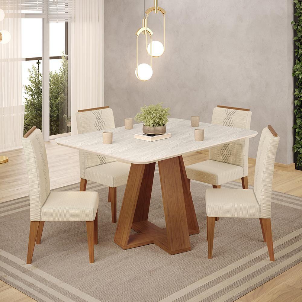 Mesa Jantar Kiara E 4 Cadeiras Yasmin Freijo Linho Neve Dj Moveis - 7