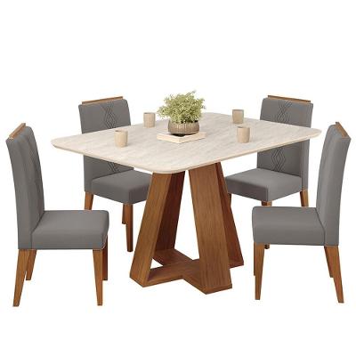 Mesa Jantar Kiara E 4 Cadeiras Yasmin Freijo Veludo Lunar Dj Moveis