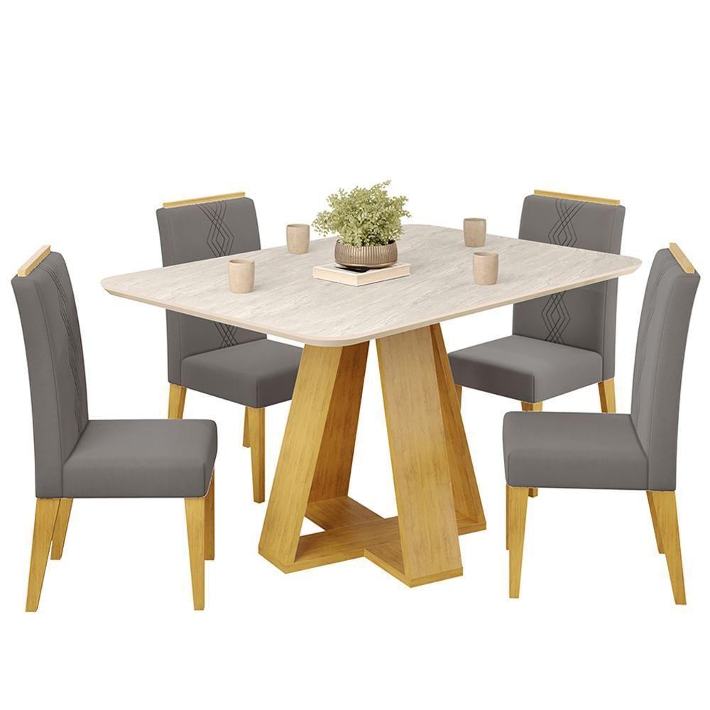 Mesa Jantar Kiara E 4 Cadeiras Yasmin Cedro Veludo Lunar Dj Moveis - 1