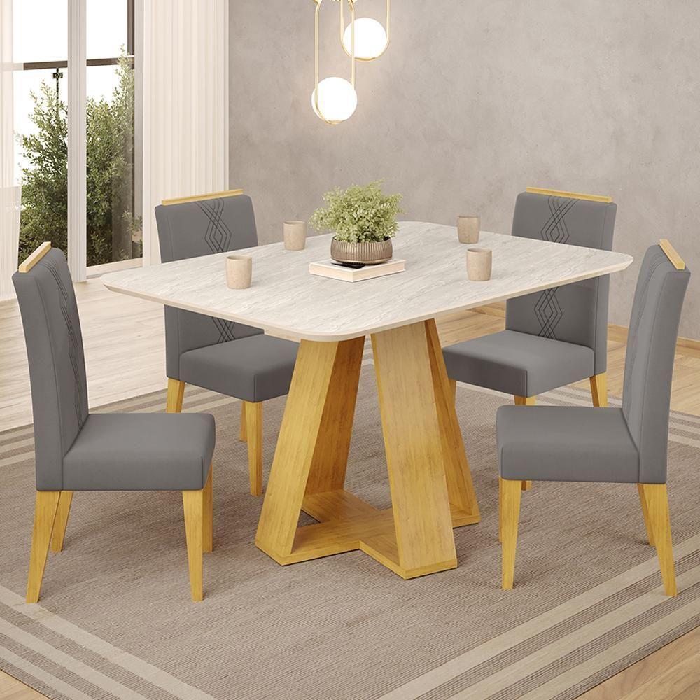 Mesa Jantar Kiara E 4 Cadeiras Yasmin Cedro Veludo Lunar Dj Moveis - 2