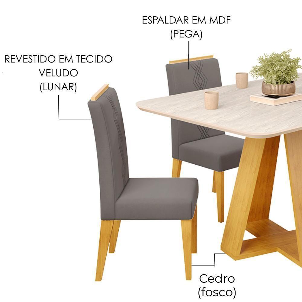 Mesa Jantar Kiara E 4 Cadeiras Yasmin Cedro Veludo Lunar Dj Moveis - 5