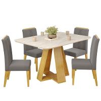 Mesa Jantar Kiara E 4 Cadeiras Yasmin Cedro Veludo Lunar Dj Moveis - 1