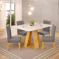 Mesa Jantar Kiara E 4 Cadeiras Yasmin Cedro Veludo Lunar Dj Moveis - 7