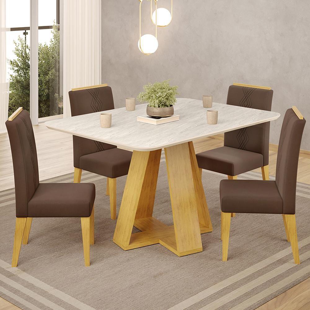 Mesa Jantar Kiara E 4 Cadeiras Yasmin Cedro Veludo Moca Dj Moveis - 2