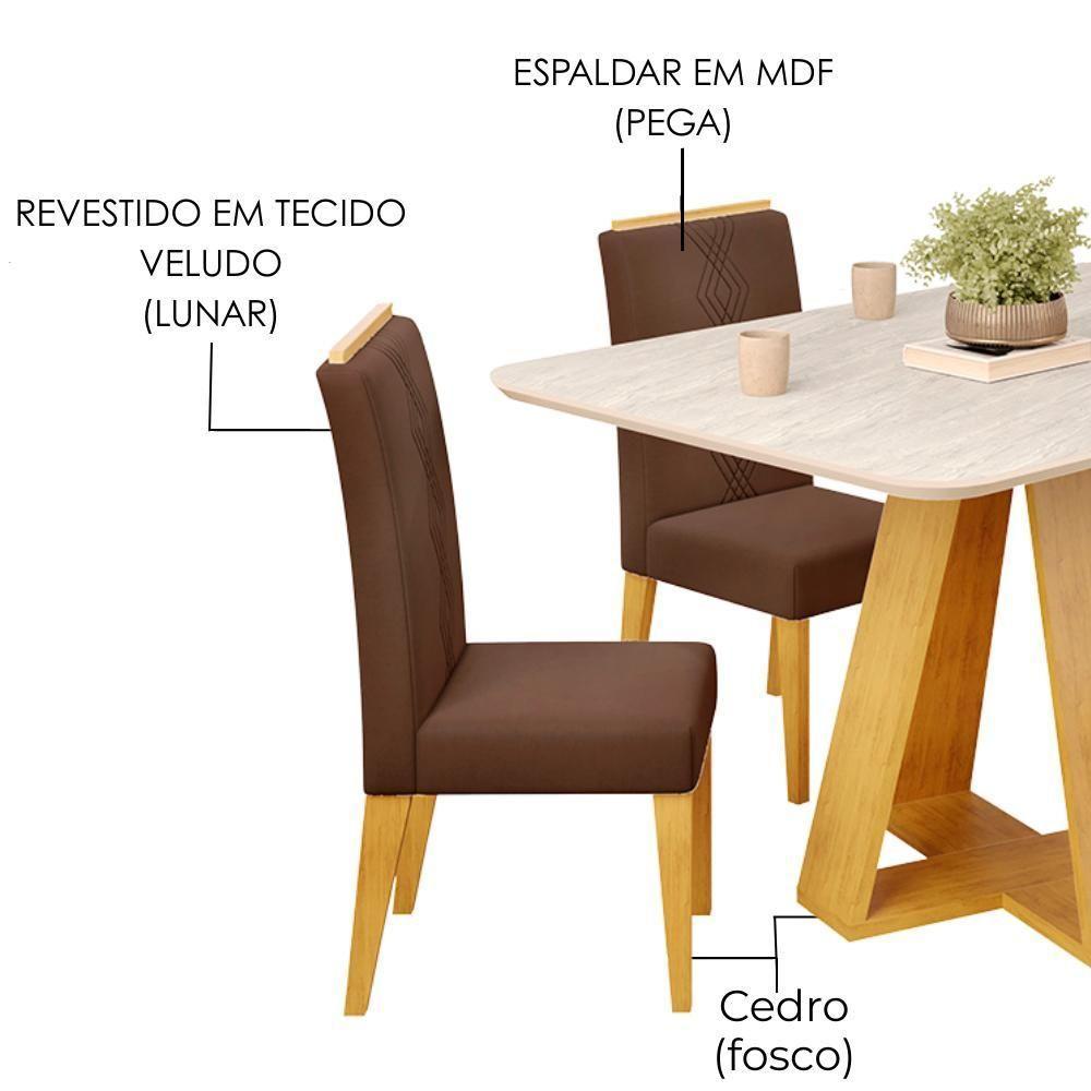 Mesa Jantar Kiara E 4 Cadeiras Yasmin Cedro Veludo Moca Dj Moveis - 5
