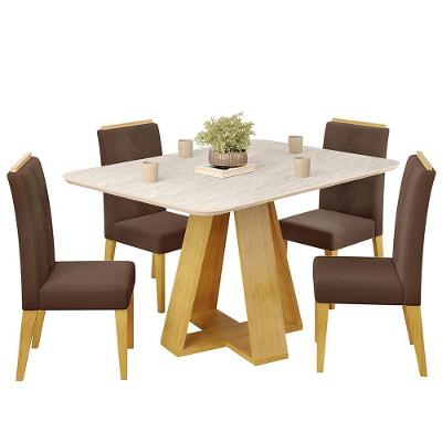 Mesa Jantar Kiara E 4 Cadeiras Yasmin Cedro Veludo Moca Dj Moveis