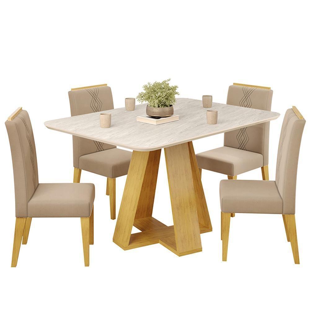 Mesa Jantar Kiara E 4 Cadeiras Yasmin Cedro Veludo Kraft Dj Moveis - 1