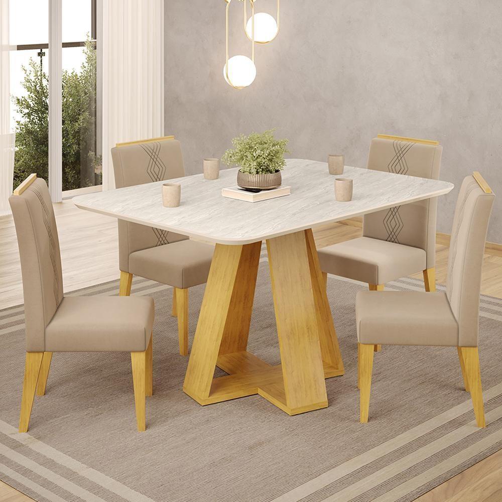 Mesa Jantar Kiara E 4 Cadeiras Yasmin Cedro Veludo Kraft Dj Moveis - 2