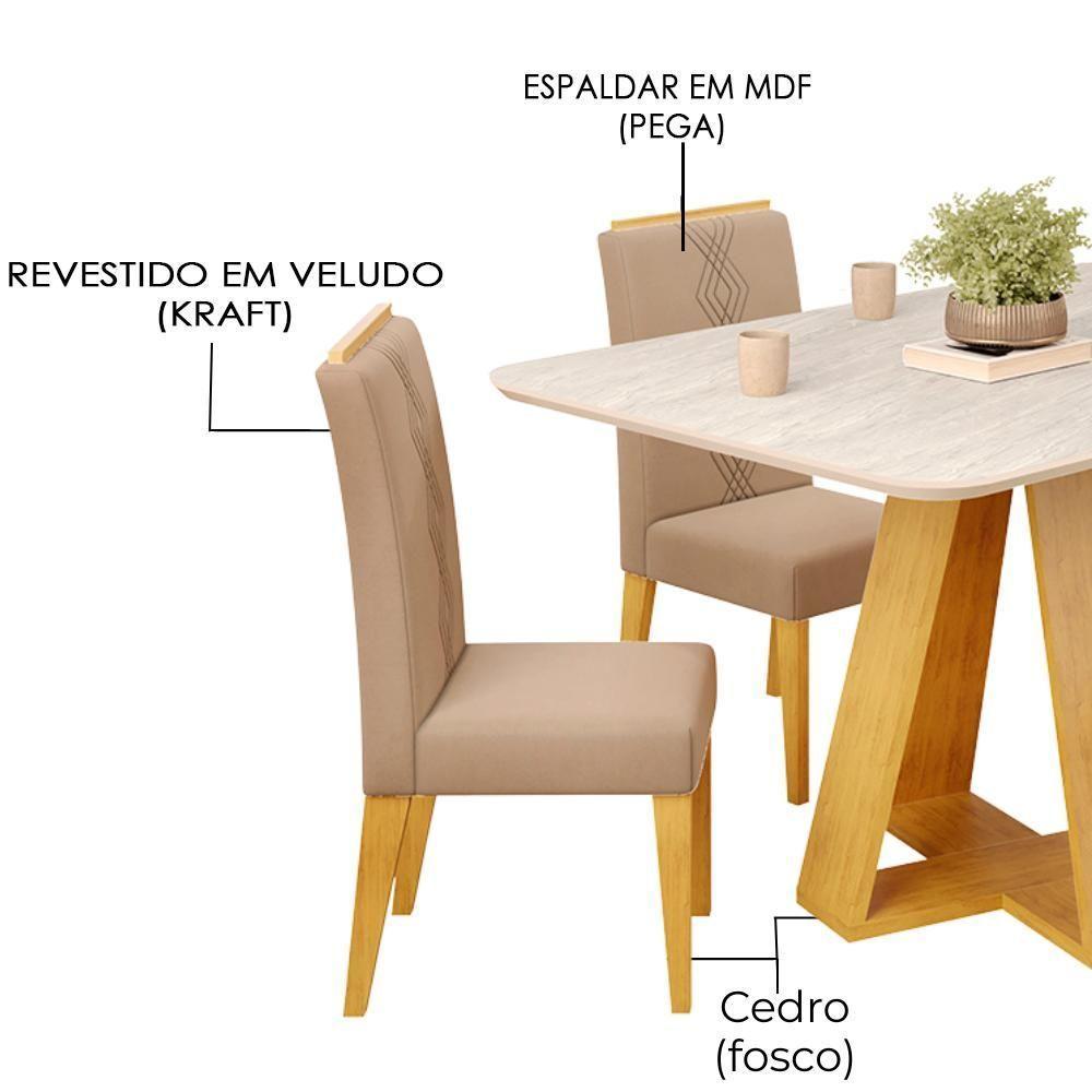 Mesa Jantar Kiara E 4 Cadeiras Yasmin Cedro Veludo Kraft Dj Moveis - 5