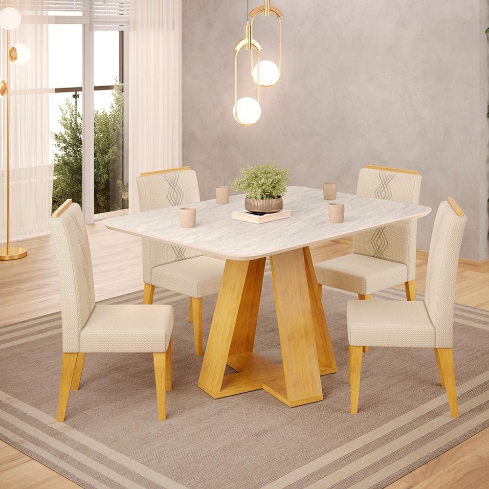 Mesa Jantar Kiara E 4 Cadeiras Yasmin Cedro Linho Neve Dj Moveis - 7