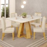 Mesa Jantar Kiara E 4 Cadeiras Yasmin Cedro Linho Neve Dj Moveis - 2