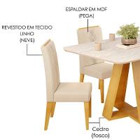 Mesa Jantar Kiara E 4 Cadeiras Yasmin Cedro Linho Neve Dj Moveis - 5